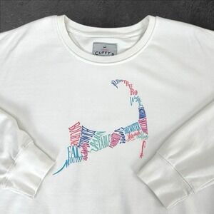Cuffy's Cape Cod Sweatshirt Womans LARGE White Graphic‎ Print Long Sleeves